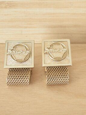 Vintage Snap-on Gold Tone Mesh Wrap Cuff Links, Rare